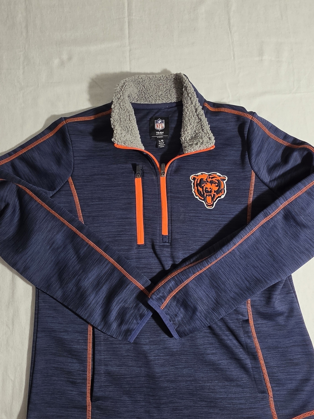 Women's Chicago Bears 1/4 Zip Pullover (Size L) - Sherpa Collar NFL DAAA Bears